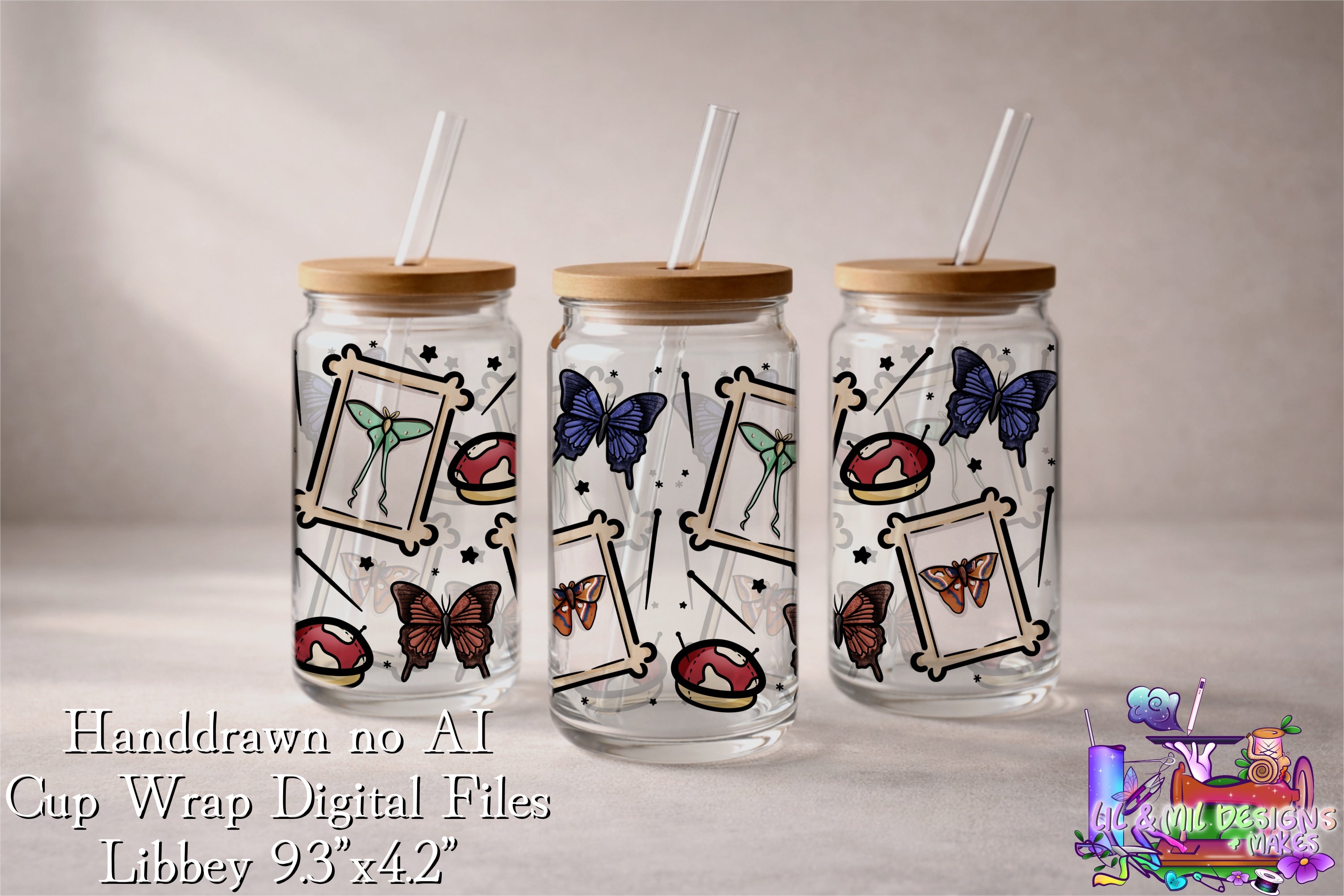 Handdrawn Cup Wrap (Butterfly Moth) 16oz