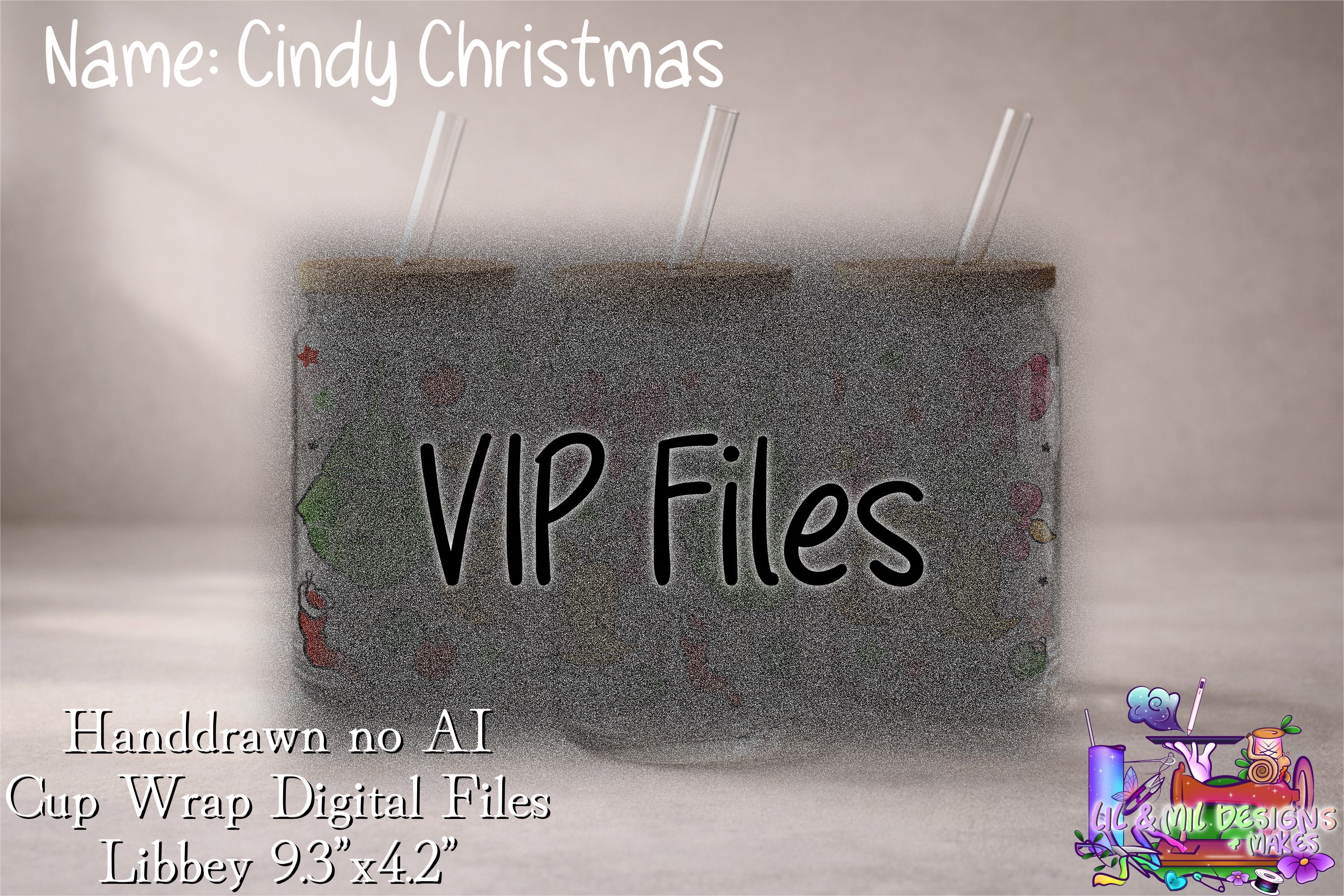 Handdrawn Cup Wrap (Cindy Christmas) 16oz